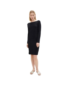 Платье 1037792 Knitted Rib Plissee Long Sleeve, черный Tom tailor