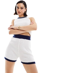Шорты Knitted Cable Co-ord, кремовый/темно-синий Asos design