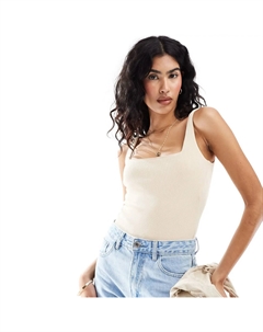 Боди Scoop Neck Double Layer Ribbed, серовато-бежевый Asos design