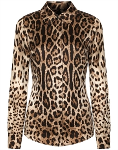 Шелковая рубашка с леопардовым принтом, коричневый Dolce&gabbana