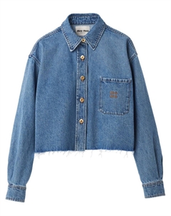 Укороченная джинсовая рубашка с вышитым логотипом, синий Miu miu