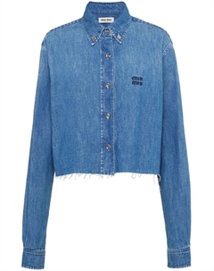 Джинсовая рубашка с вышитым логотипом, синий Miu miu
