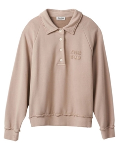 Рубашка поло с длинными рукавами и логотипом, нейтральный цвет Miu miu