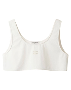 Укороченный топ с вышитым логотипом, нейтральный цвет Miu miu