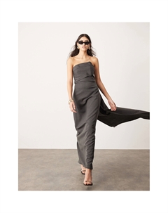 Платье Edition Ailored Asymmetric Neck Bandeau With Train, темно-серый Asos