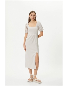 Платье миди с квадратным вырезом и разрезом спереди, бежевый Koton