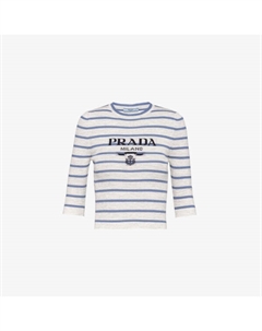 Топ superfine из натуральной шерсти в полоску с логотипом интарсии, серый Prada