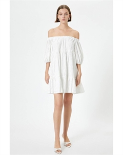Короткое платье с открытыми плечами, белый Koton