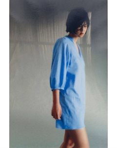 Платье из микса льна, синий H&m