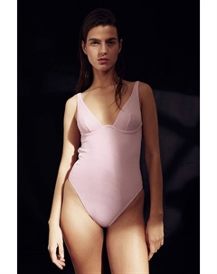 Купальник с чашками на косточках и высоким вырезом по ноге, розовый H&m