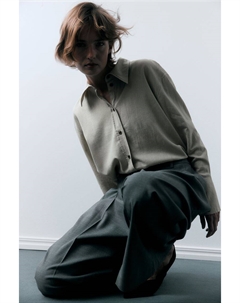 Блузка оверсайз из смесового льна, бежевый H&m