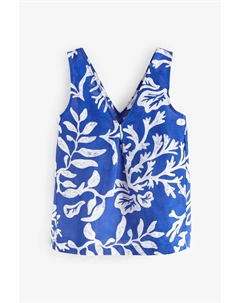 Летний топ с V-образным вырезом и смесовым льном, синий Next