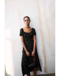 Платье миди с пышными рукавами, черный H&m