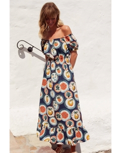 Летнее трикотажное платье с открытыми плечами и объемными рукавами, синий Next