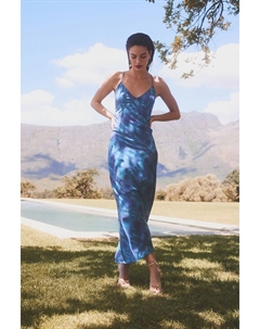 Атласное платье на бретелях с эффектом тай-дай, синий Next