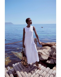 Многослойное летнее платье макси из джерси без рукавов с круглым вырезом, белый Next