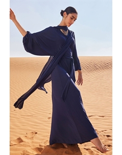 Платье-Макси с шарфом и длинными рукавами, синий Next