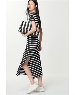 Платье-Макси в рубчик прямого кроя в стиле футболки с разрезом, черный Next