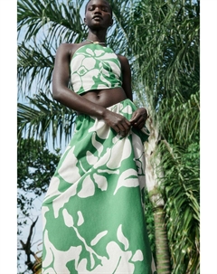 Юбка макси из микса льна, зеленый H&m