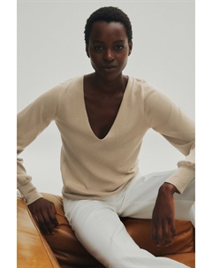 Премиальный свитер из лиоцелла с V-образным вырезом, желтый Next