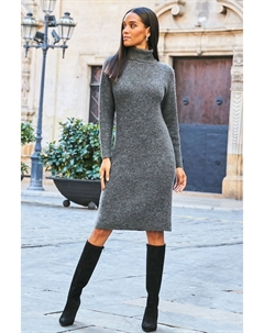 Платье из рубчатой вязки с водолазкой, серый Sosandar