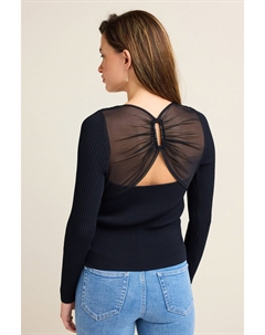 Трикотажный топ в рубчик с сетчатой вставкой, синий Next