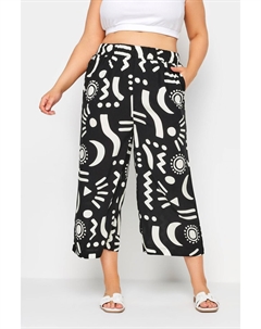Укороченные брюки широкого кроя с абстрактным принтом, черный Yours