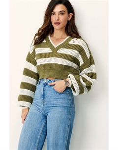 Укороченный джемпер в полоску с v-образным вырезом, зеленый Next