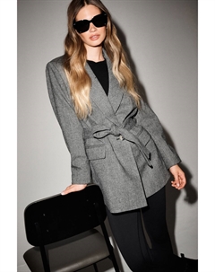 Приталенный жакет с узором «елочка» и поясом, серый Next