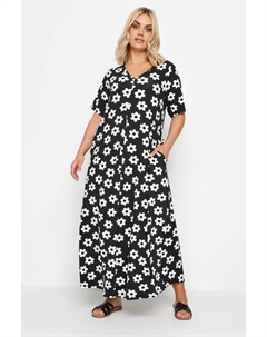 Платье макси с короткими рукавами и плиссировкой спереди, черный Yours