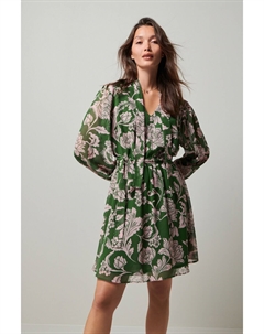 Мини-Платье с длинными рукавами завязкой на шее и поясом, зеленый Next