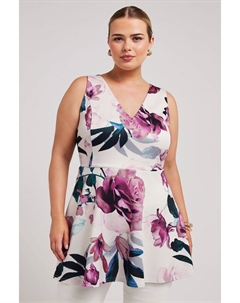 Топ с баской с цветочным принтом, розовый Yours