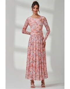 Сетчатое платье макси с цветочным принтом и длинными рукавами, розовый Jolie moi