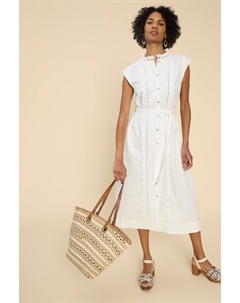 Набивное платье-рубашка с английской вышивкой и мотивом ромашки, белый White stuff