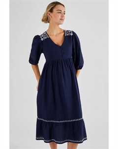 Льняное платье для беременных с вышивкой, синий Jojo maman bébé