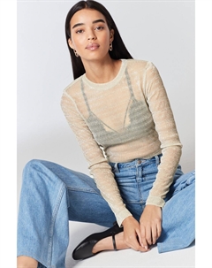 Блестящий топ с длинными рукавами и металлизированной отделкой, желтый Next