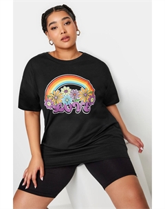 Свободная футболка с заниженными плечами и радужной любовью, черный Yours