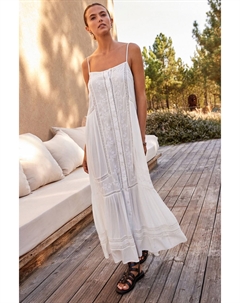 Летнее платье макси с бретелями и вышивкой, белый Next