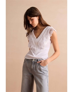 Топ с короткими рукавами и отделкой связанной крючком, белый Next