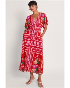 Платье песочного цвета с принтом, красный Monsoon