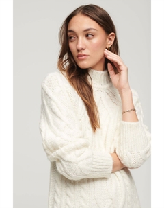 Платье вязаной вязки с воротником-стойкой, белый Superdry