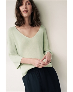 Льняной топ с короткими рукавами и V-образным вырезом, зеленый Next