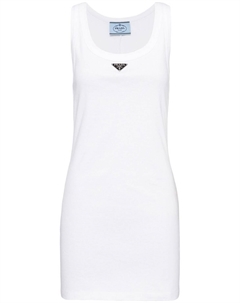 Платье мини в рубчик с логотипом, белый Prada