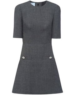 Шерстяное платье мини с декоративными пуговицами, серый Prada