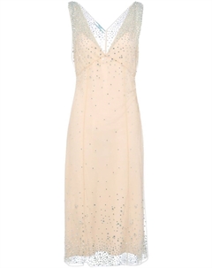 Платье миди с кристаллами, нейтральный цвет Prada