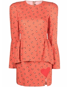 Платье с баской и принтом, красный Ulyana sergeenko