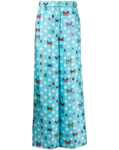 Шелковые брюки Butterflies широкого кроя, синий Versace