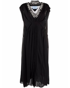 Длинное жаккардовое платье с драпировкой, черный Prada