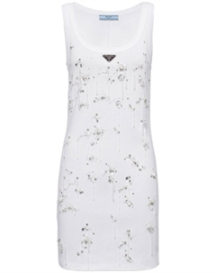 Платье мини в рубчик с вышивкой, белый Prada