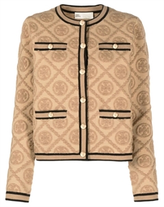Кардиган Kendra с тиснением Double T, коричневый Tory burch